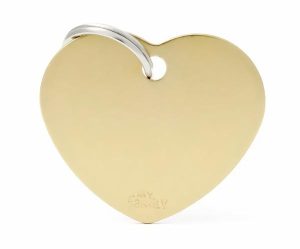 Pet Id Tag Gold Chrome Heart Large  |   Dog Tags Charms Dog Dog Tags Charms