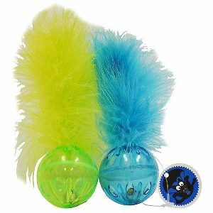 Scream Lattice Ball W/Feather Cat Toy Green And Blue 2Pk  |   Cat Toys Cat Toys Cat Toys